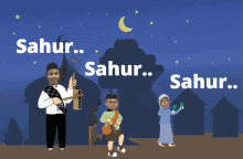 a cartoon of a man and two children with the words sahur written above them