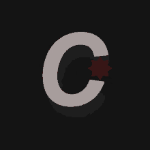 a white letter c with a red star in the middle on a black background