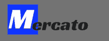 mercato is written in black on a blue background