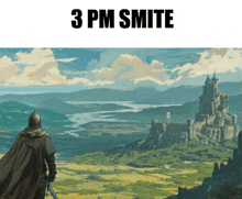 a painting of a castle with the words 3 pm smite on the top