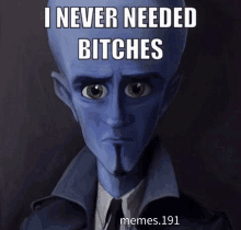 a meme with a picture of a man with green eyes and the words i never needed bitches