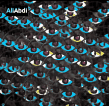 a pattern of eyes with the name aliabdi on the top