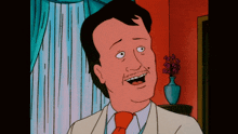 a cartoon of a man in a suit and tie with a surprised look on his face