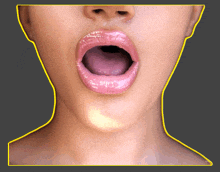 a close up of a woman 's mouth with a yellow outline around it