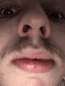 a close up of a man 's face with a moustache