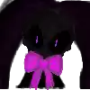 a black bunny with purple eyes and a purple bow on its neck .