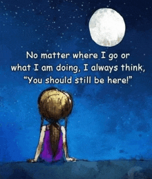 a girl is sitting in front of a full moon with a quote that says no matter where i go or what i am doing