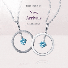 two necklaces are shown with the words " this just in new arrivals shop now " above them