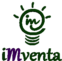 a green and purple logo for imventa with a light bulb in the center