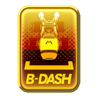 a b-dash sticker with a yellow car on it