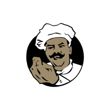 a drawing of a chef with a mustache wearing a white hat