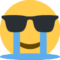 a crying smiley face wearing sunglasses with tears coming out of its eyes