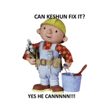 bob the builder holding a bucket of paint and a hammer