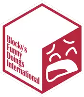 blocky 's funny doings international logo with a sad face