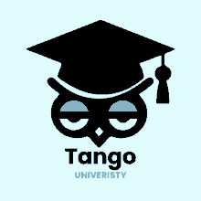 a logo for tango university shows an owl wearing a graduation cap and tassel