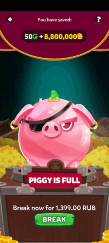 a screenshot of a game that says piggy is full on the top