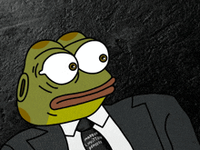 a cartoon frog wearing a suit and tie that says merve l vuitton deposee