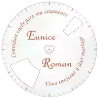 a white circle with roman and eunice written on it