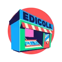 an illustration of a edicola store with a colorful awning