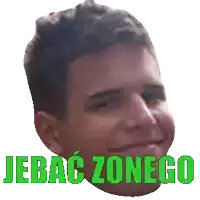 a close up of a man 's face with the words " jebac zonego " above it