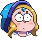 a cartoon character with a blue hat and a blue jewel on her forehead