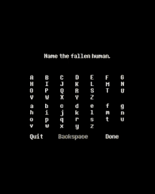 a black screen with the words name the fallen human