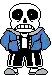 a pixel art drawing of a skeleton wearing a blue jacket .