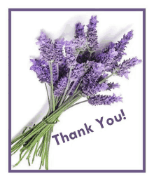 a thank you card with a bunch of purple flowers