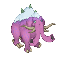 a cartoon drawing of a purple elephant with a snowy mountain on its back