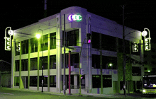 a large building with ccc written on the side of it