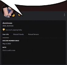 a screenshot of a person 's discord profile with the name dominoes