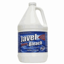 a gallon bottle of javel extra bleach on a white background .