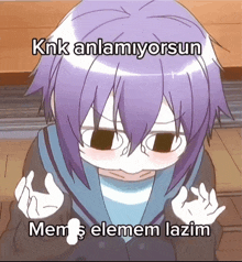 a picture of a girl with purple hair and the words knk anlamiyorsan