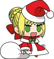 a cartoon character wearing a santa hat and holding a bag