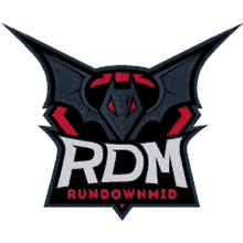 a logo for rdm rundown mid with a bat head