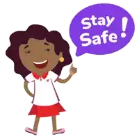 a girl giving a thumbs up with a speech bubble saying stay safe