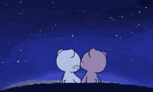 two cartoon bears are kissing under a starry sky