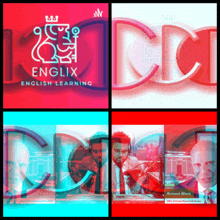 a collage of four images with the words english learning on the top