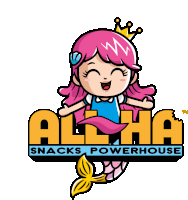 a logo for alpha snacks powerhouse shows a mermaid