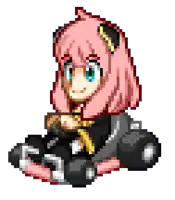 a pixel art illustration of a girl with pink hair