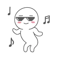 a cartoon character wearing sunglasses is dancing with music notes behind him .