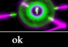 a green and purple circle with the word ok on it