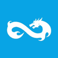 a blue background with a white dragon in the shape of an infinity symbol