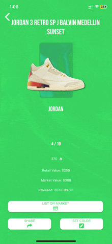 a screenshot of a jordan 3 retro sp j balvin medellin sunset .