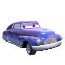 a blue car from the movie cars is sitting on a white background .