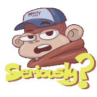 a cartoon of a monkey wearing a hat that says mighty joe on it