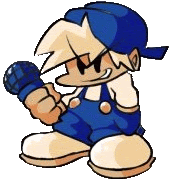 a cartoon character is holding a microphone in his hand and wearing overalls .