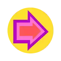 a yellow circle with a pink and purple arrow in it