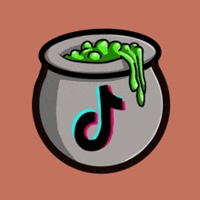 a cartoon cauldron with a tiktok logo on it