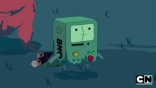 a cartoon of bmo from adventure time with a cn logo in the corner